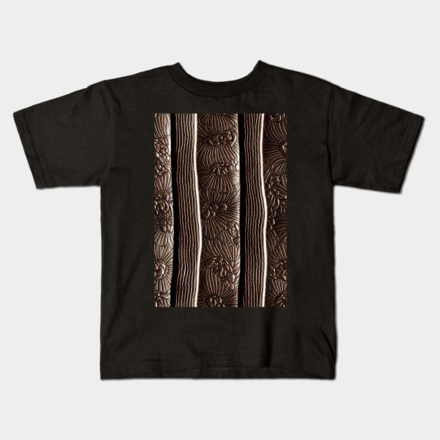 Dark Brown Ornamental Leather Stripes, natural and ecological leather print #45 Kids T-Shirt by Endless-Designs